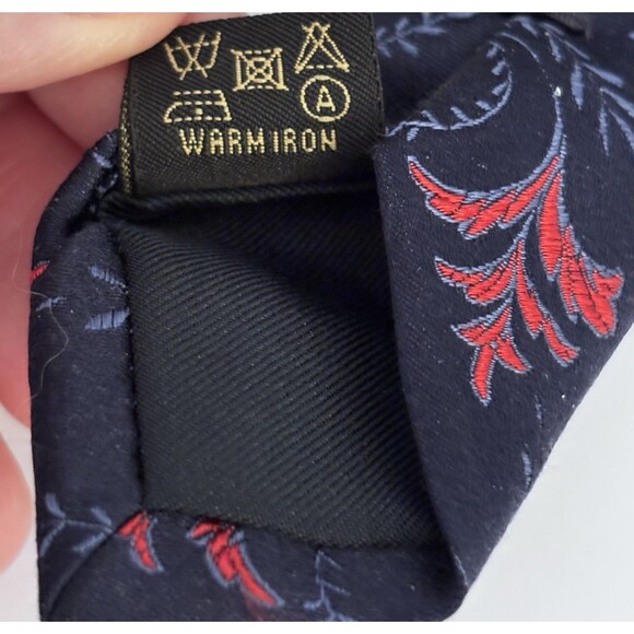 SMITHSONIAN Made in Italy 100% SILK Neck Tie Blue Red Floral Print - Picture 5 of 6